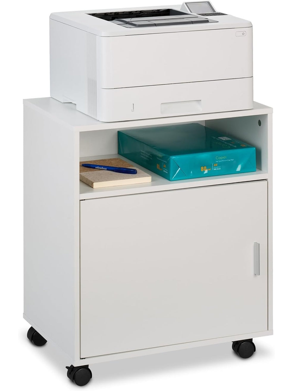 Carrito para Impresora con Cuatro Cajones y Puerta de Almacenamiento para Oficina