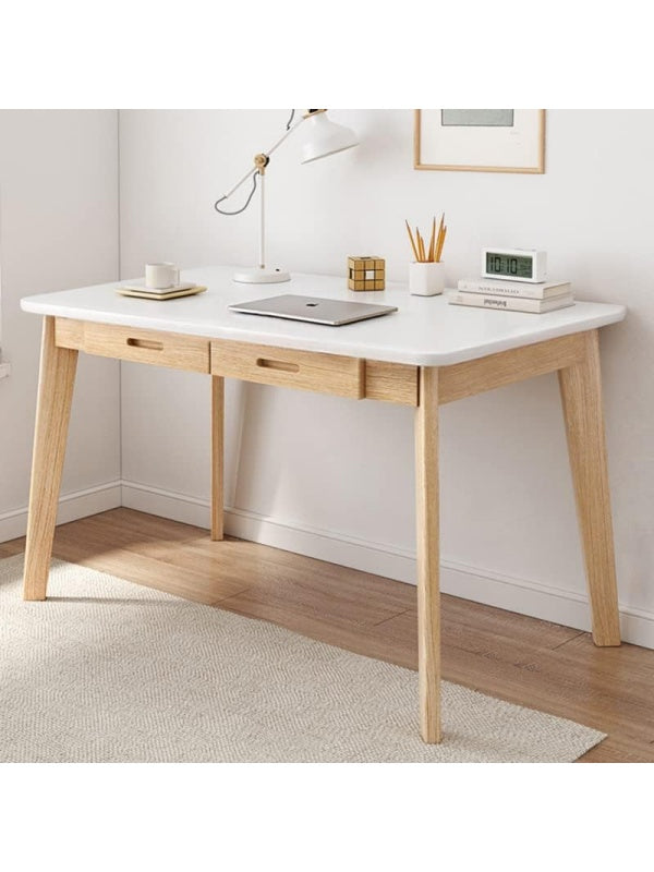 Escritorio Blanco de Madera con Cajones para Ordenador y Zona de Estudio en Casa