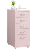 Gabinete Rodante de Archivo Metalico con Cinco Cajones para Documentos y Almacenamiento Bajo Escritorio Rosa Claro
