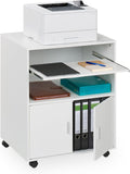 Mueble Auxiliar para Impresora con Cajones, Bandeja para Teclado y Ruedas