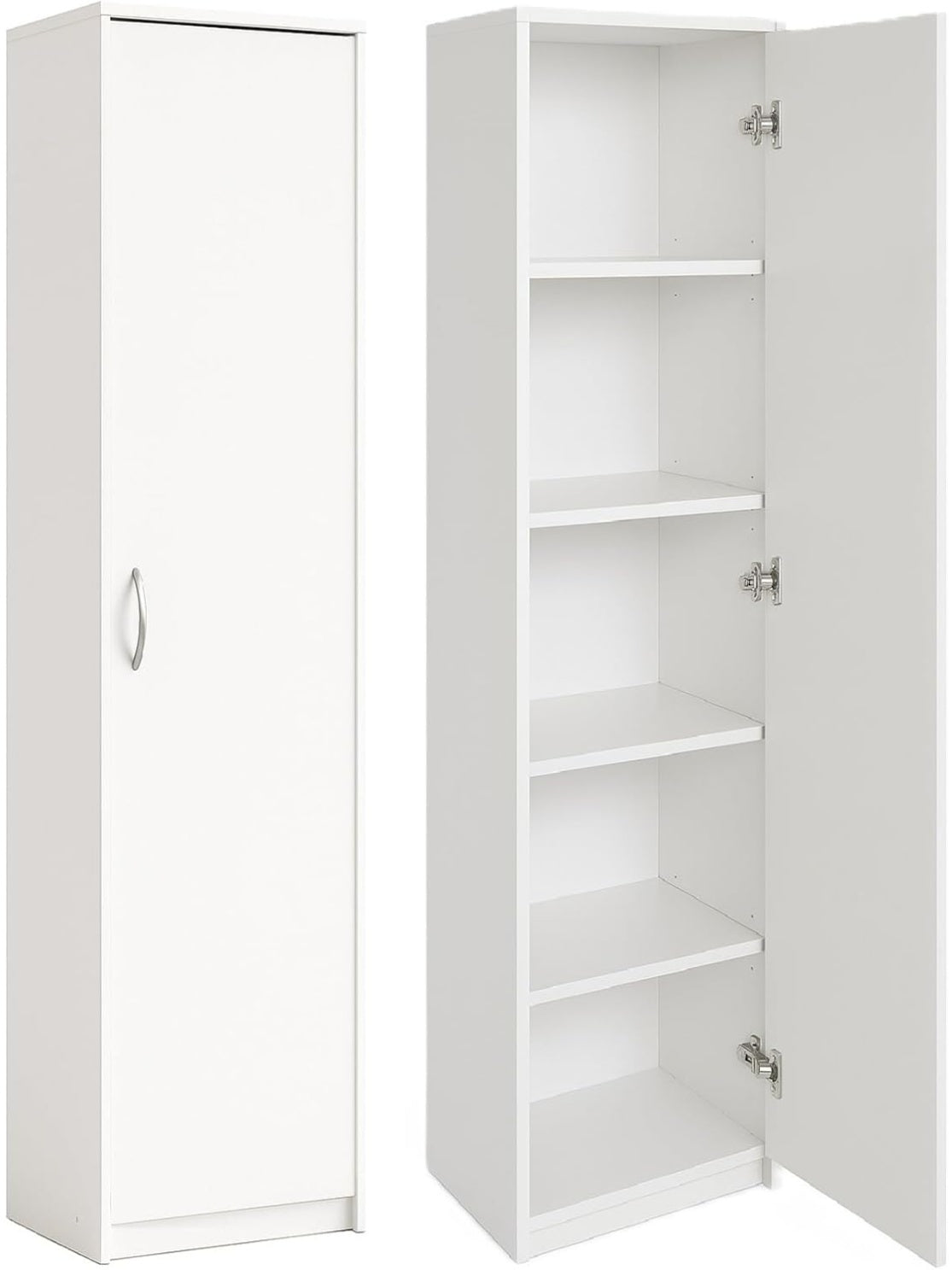 Armario Alto Multiusos con Puerta Unica y Cinco Compartimentos para Organizacion de Oficina y Hogar Blanco