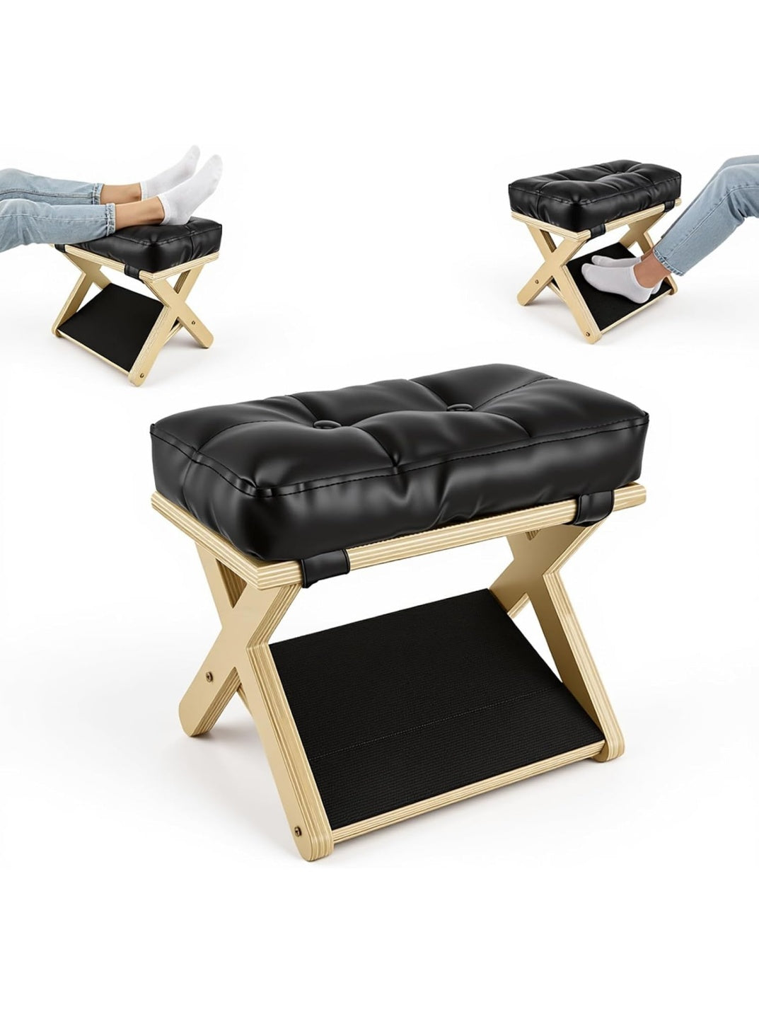 Reposapies ajustable de madera con cojin extraible superficie antideslizante para mejorar la postura