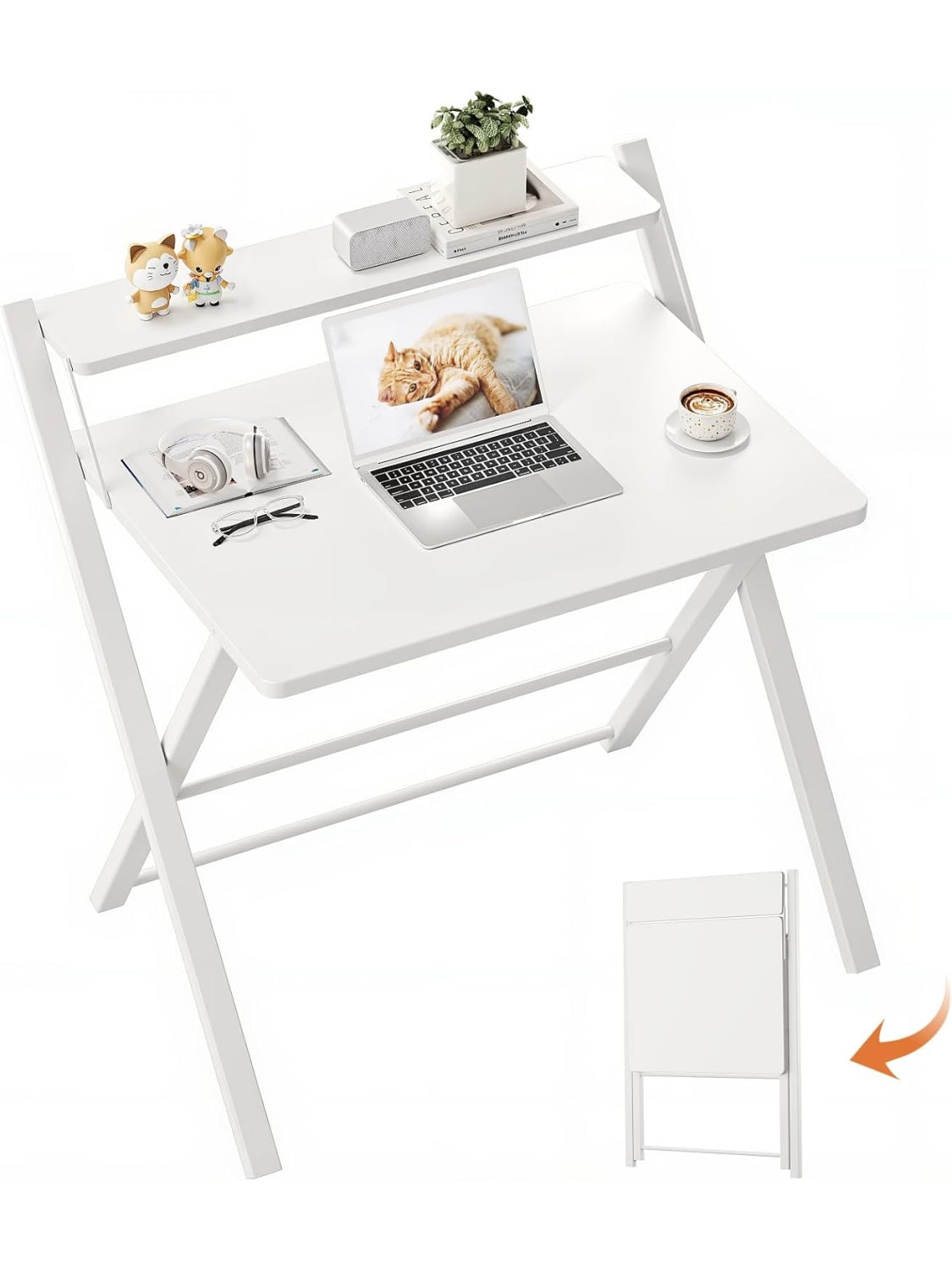 Mesa Plegable de Oficina con Soporte para Monitor y Diseno Compacto para Espacios Reducidos
