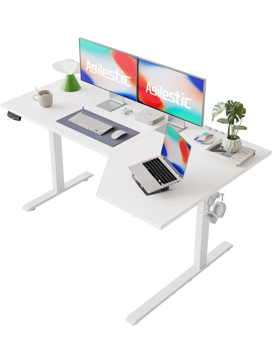 Escritorio Elevable en L con Ajuste Electrico de Altura para Trabajo Sentado o De Pie