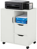 Soporte Movil para Impresora con 2 Cajones, Puerta y Estante Abierto para Oficina en Color Blanco
