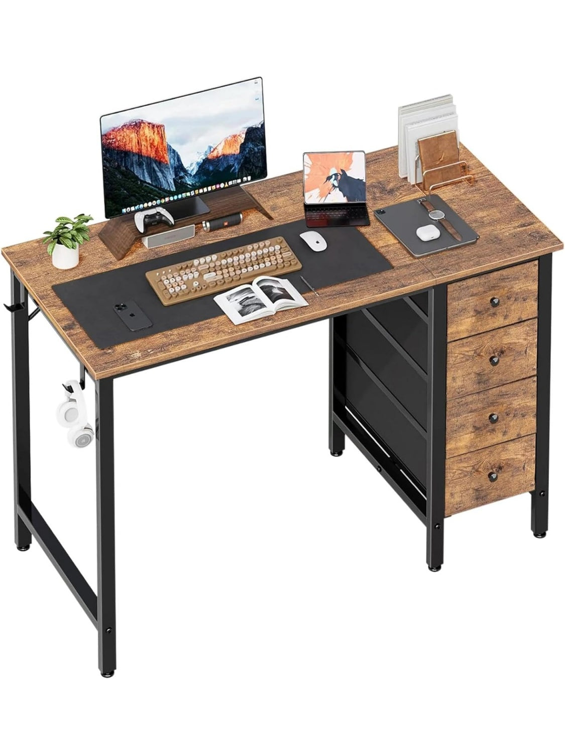 Escritorio Moderno de 119 cm con Cuatro Cajones y Diseno Reversible para Estudio y Trabajo