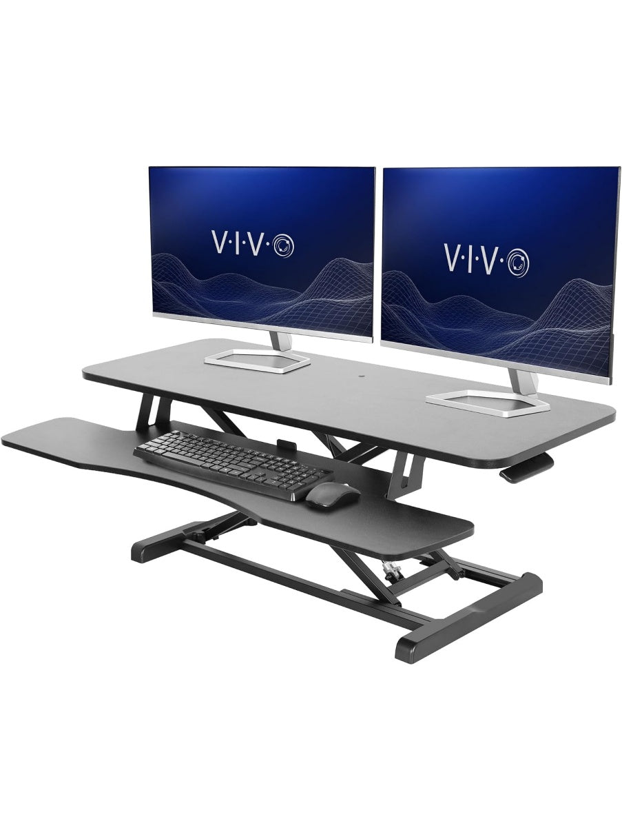 Elevador de Escritorio Ajustable para Trabajo Sentado o De Pie con Espacio para Monitor y Portatil