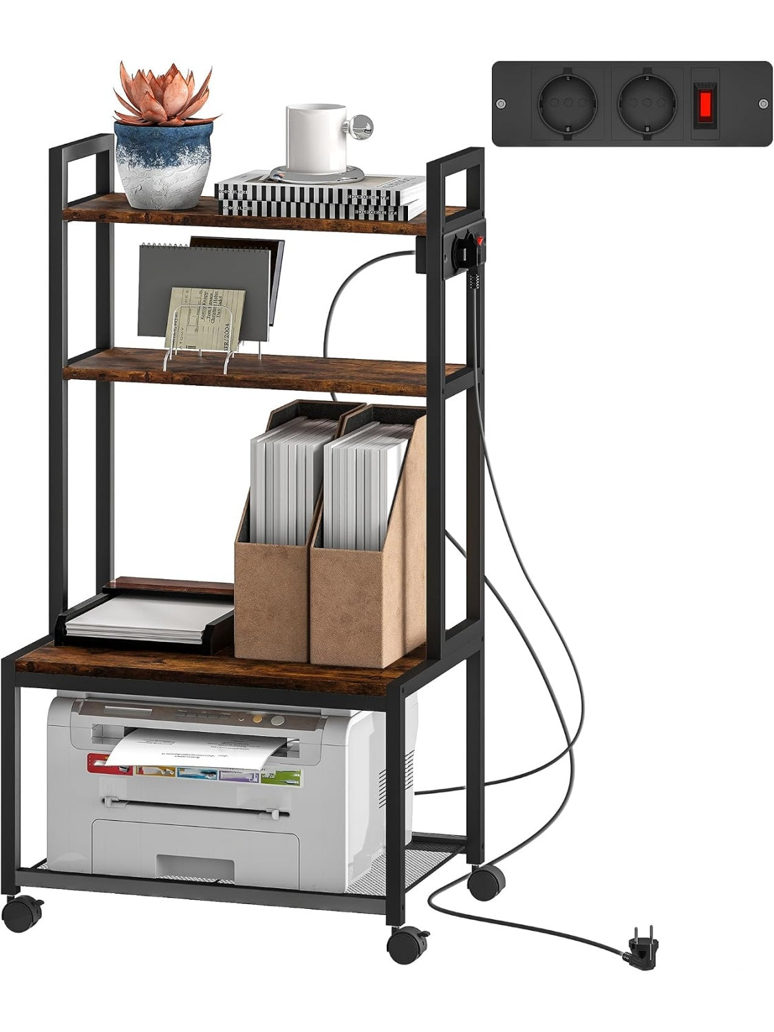 Mesa Auxiliar para Impresora con Zona de Carga Integrada y Estilo Rustico Marron