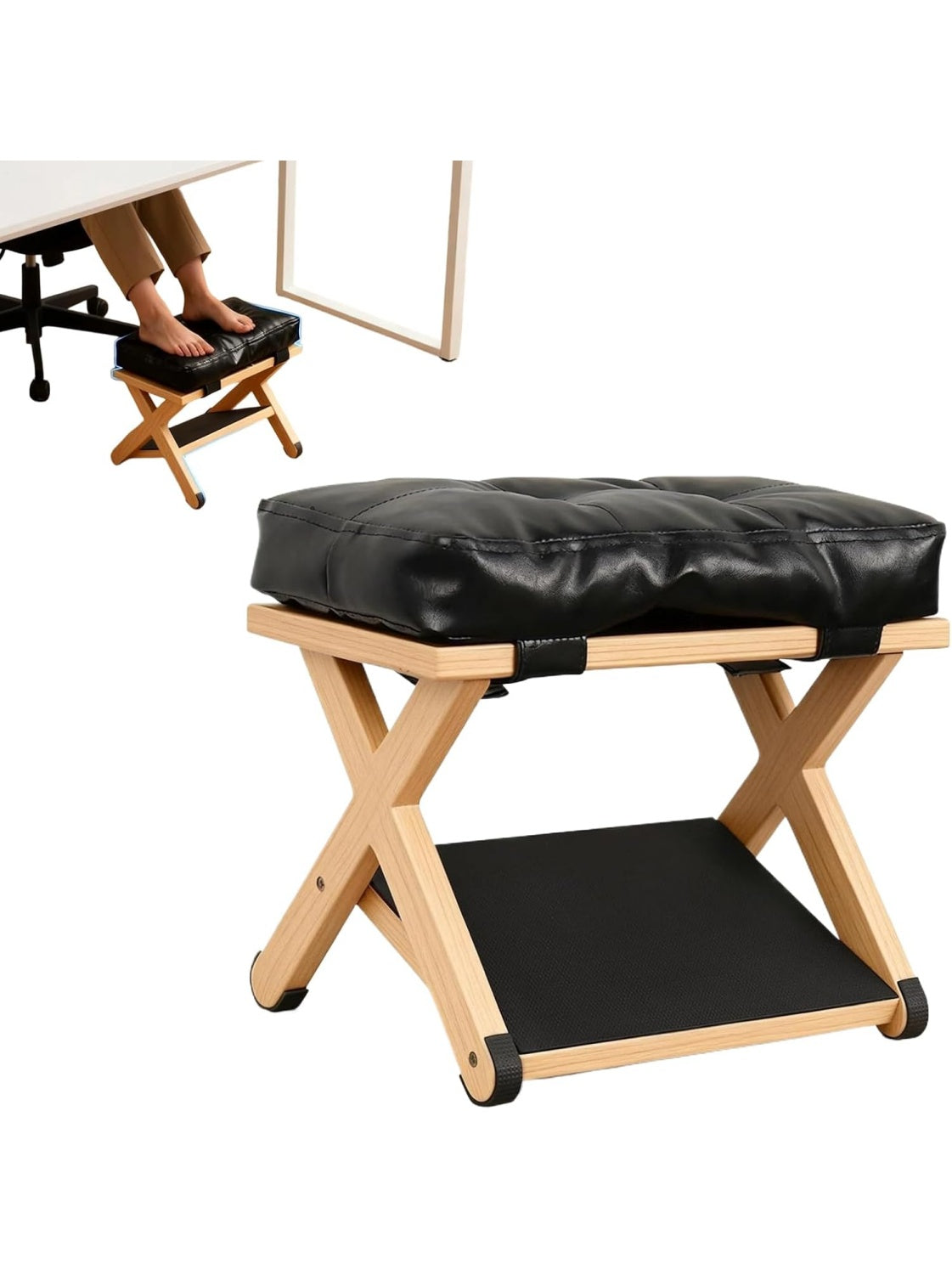 Reposapies de madera inclinado de doble nivel para debajo del escritorio con diseno ergonomico