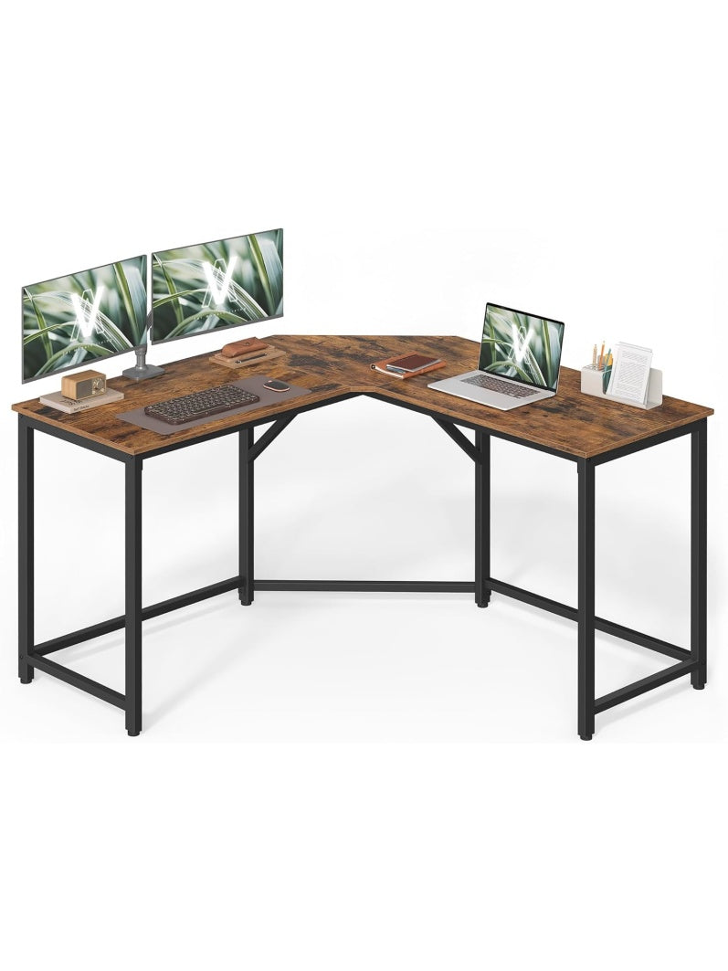 Mesa Esquinera en L de Estilo Rustico con Diseno Funcional para Oficina y Juegos
