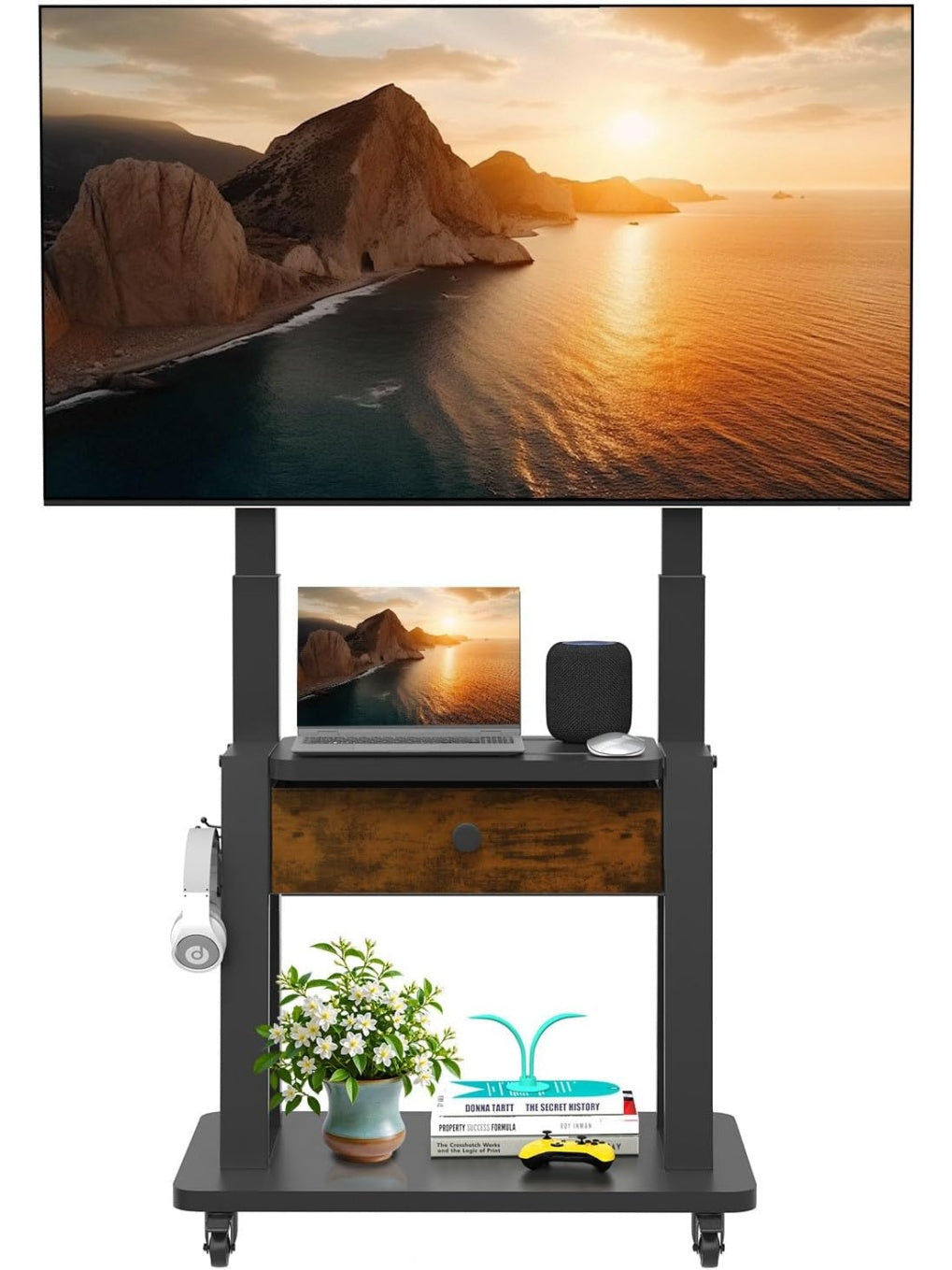 Soporte movil para television con ruedas cajon de tela y altura regulable para pantallas grandes